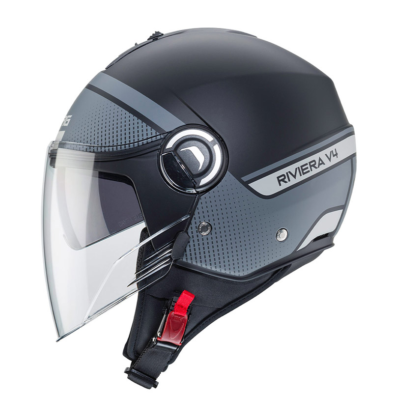 Caberg Riviera V4 Elite Helmet Black Grey C6HB00D5 Jet Helmets | MotoStorm