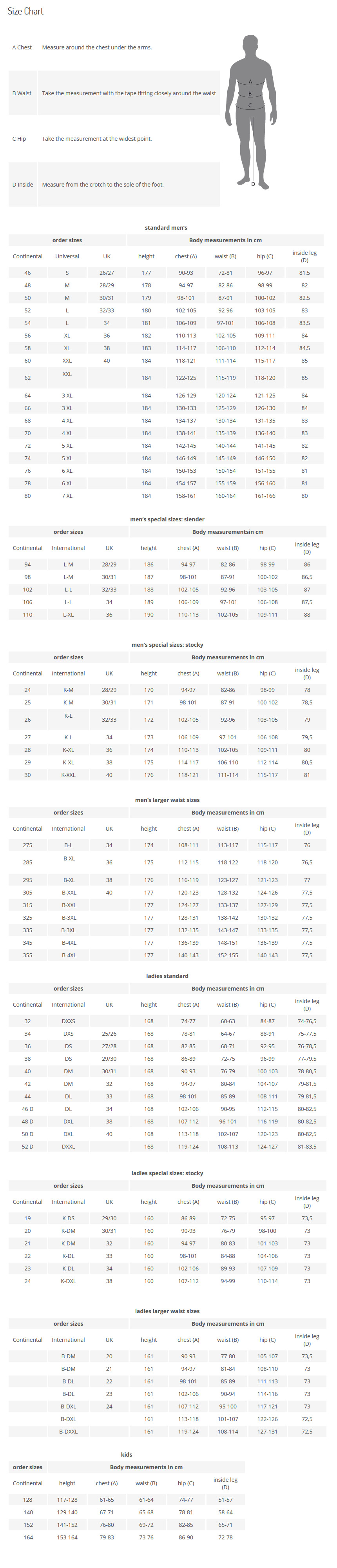 Held size chart