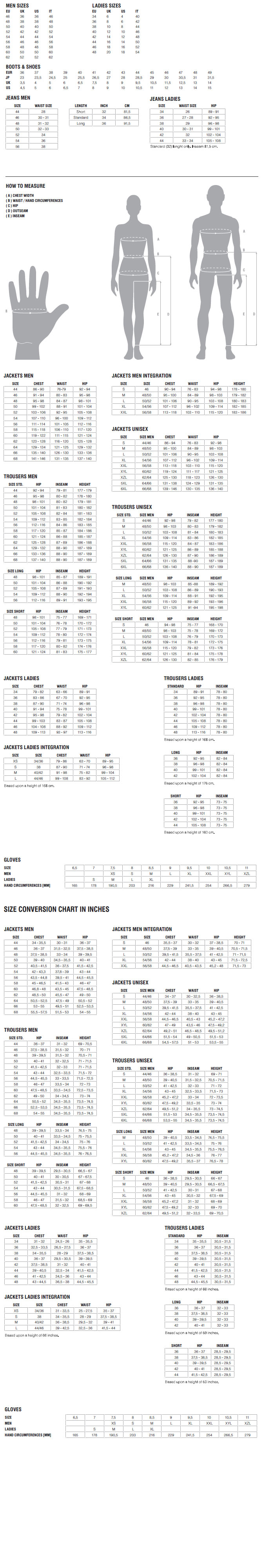 Rev'it size chart